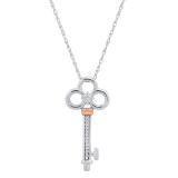 0.06 Carat (ctw) Round White Diamond Ladies Fashion Key Pendant Rose Gold Plated Sterling Silver