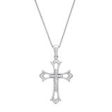 0.05 Carat (ctw) Round White Diamond Ladies Fashion Cross Religious Pendant Sterling Silver