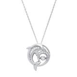 0.13 Carat (ctw) Round White Diamond Ladies Dolphin Fashion Pendant, Sterling Silver