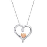 0.05 Carat (ctw) Round White Diamond Ladies Double Heart Pendant Rose Gold Plated Sterling Silver