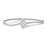 0.25 Carat (ctw) Round Diamond Ladies Swirl Spilt Shank Bangle Bracelet 1/4 CT Sterling Silver