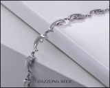 Ladies Fashion Dolphin Bracelet with Round White Diamond Accents Sterling Silver