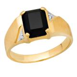 10X8 mm Emerald Onyx & Round White Diamond Mens Brushed Anniversary Wedding Band 10K Yellow Gold