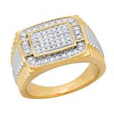 0.50 Carat (ctw) Round Diamond Mens Ribbed Wedding Band 1/2 CT Yellow Gold Plated Sterling Silver