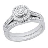 0.25 Carat (ctw) Round White Diamond Ladies Cluster Flower Wedding Ring Set 1/4 CT Sterling Silver