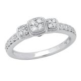 Round Amethyst & White Diamond Ladies Three Cluster Engagement Ring Sterling Silver