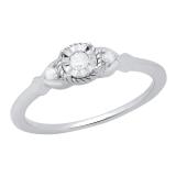 0.10 Carat (ctw) Round White Diamond Ladies Three Stone Engagement Ring 1/10 CT Sterling Silver
