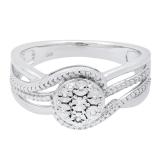Round White Diamond Ladies Twisted Swirl Engagement Ring Sterling Silver