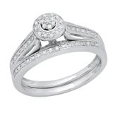 0.13 Carat (ctw) Round White Diamond Ladies Cluster Style Engagement Ring Set Sterling Silver