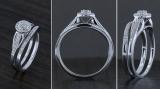 0.13 Carat (ctw) Round White Diamond Ladies Cluster Style Engagement Ring Set Sterling Silver