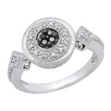 0.12 Carat (ctw) Round White & Black Diamond Ladies Cluster Style Engagement Ring Sterling Silver