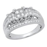 0.50 Carat (ctw) Round & Baguette White Diamond Ladies Engagement Ring 1/2 CT Sterling Silver