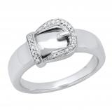 0.08 Carat (ctw) Round White Diamond Ladies Buckle Right Hand Ring Sterling Silver