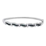 0.10 Carat (ctw) Round Blue & White Diamond Ladies Swirl Bangle Bracelet 1/10 CT Sterling Silver