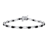 Oval Black & Round White Sapphire Tennis Bracelet for Her in 925 Sterling Silver