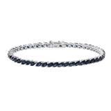 Marquise Shape Blue Sapphire Ladies Tennis Bracelet Sterling Silver