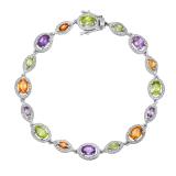 8 & 6X4 mm Oval & Marquise Multi Stone Ladies Bracelet with Round Diamond Accents Sterling Silver