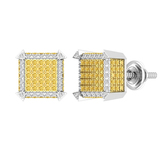 0.40 Carat (ctw) Round White & Yellow Diamond Mens Hip Hop Dice Stud Earrings Sterling Silver