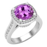 8 MM Round Amethyst Round & Princess Diamond Ladies Halo Style Engagement Ring Sterling Silver