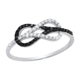 0.35 Carat Round Black & White Diamond Infinity Right Hand Ring for Her in 925 Sterling Silver