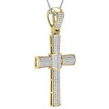 1.00 Carat (ctw) Round White Diamond Mens Hip Hop Religious Cross Pendant 1 CT, 18K Yellow Gold