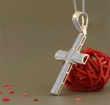 1.00 Carat (ctw) Round White Diamond Mens Hip Hop Religious Cross Pendant 1 CT, 18K Yellow Gold