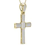 1.00 Carat (ctw) Round White Diamond Mens Hip Hop Religious Cross Pendant 1 CT, 10K Yellow Gold