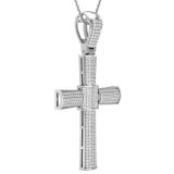 1.00 Carat (ctw) Round White Diamond Mens Hip Hop Religious Cross Pendant 1 CT, Sterling Silver