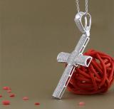 1.00 Carat (ctw) Round White Diamond Mens Hip Hop Religious Cross Pendant 1 CT, Sterling Silver