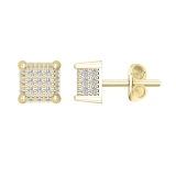 0.20 Carat (ctw) Round White Diamond Unisex Square Cluster Stud Earrings 1/5 CT 10K Yellow Gold