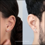 0.20 Carat (ctw) Round White Diamond Unisex Square Cluster Stud Earrings 1/5 CT Sterling Silver