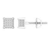 0.20 Carat (ctw) Round White Diamond Unisex Square Cluster Stud Earrings 1/5 CT Sterling Silver