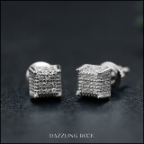 0.20 Carat (ctw) Round White Diamond Unisex Square Cluster Stud Earrings 1/5 CT Sterling Silver