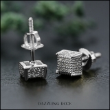 0.20 Carat (ctw) Round White Diamond Unisex Square Cluster Stud Earrings 1/5 CT Sterling Silver