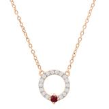 Round Ruby & White Diamond Ladies Circle Pendant (Gold Chain Included), 18K Rose Gold
