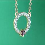 Round Ruby & White Diamond Ladies Circle Pendant (Gold Chain Included), 18K Rose Gold