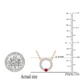 Round Ruby & White Diamond Ladies Circle Pendant (Gold Chain Included), 18K Rose Gold