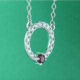 Round Ruby & White Diamond Ladies Circle Pendant (Silver Chain Included), Sterling Silver