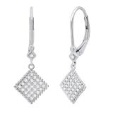 0.18 Carat (ctw) Round Diamond Ladies Beaded Kite Shape Dangling Drop Earrings Sterling Silver