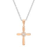 Round Diamond Accent Ladies Looped Cross Flower Pendant, 10K Rose Gold