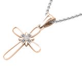 Round Diamond Accent Ladies Looped Cross Flower Pendant, 10K Rose Gold