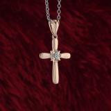 Round Diamond Accent Ladies Looped Cross Flower Pendant, 10K Rose Gold