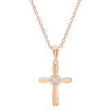 Round Diamond Accent Ladies Looped Cross Flower Pendant, 14K Rose Gold