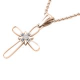 Round Diamond Accent Ladies Looped Cross Flower Pendant, 14K Rose Gold