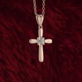 Round Diamond Accent Ladies Looped Cross Flower Pendant, 14K Rose Gold