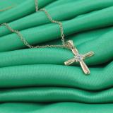 Round Diamond Accent Ladies Looped Cross Flower Pendant, 14K Rose Gold