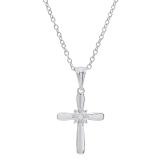 Round Diamond Accent Ladies Looped Cross Flower Pendant, Sterling Silver