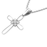 Round Diamond Accent Ladies Looped Cross Flower Pendant, Sterling Silver