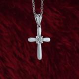 Round Diamond Accent Ladies Looped Cross Flower Pendant, Sterling Silver