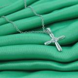 Round Diamond Accent Ladies Looped Cross Flower Pendant, Sterling Silver